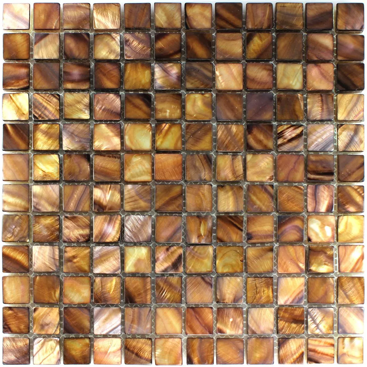 Mosaik Glas Pärlemor Effekt Brun Guld 23x23x8mm