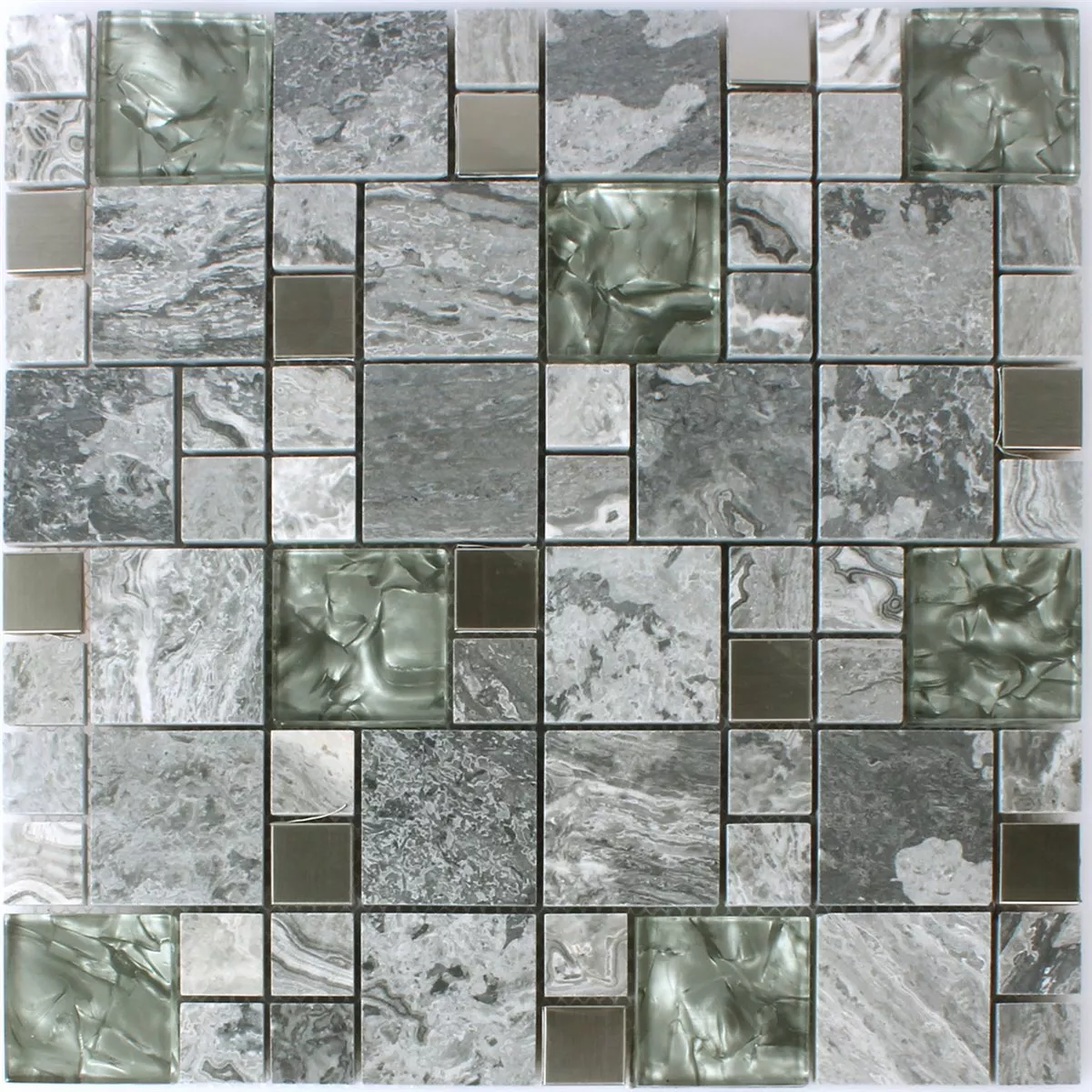 Mosaik Metall Glas Natursten Mix Grå Silver