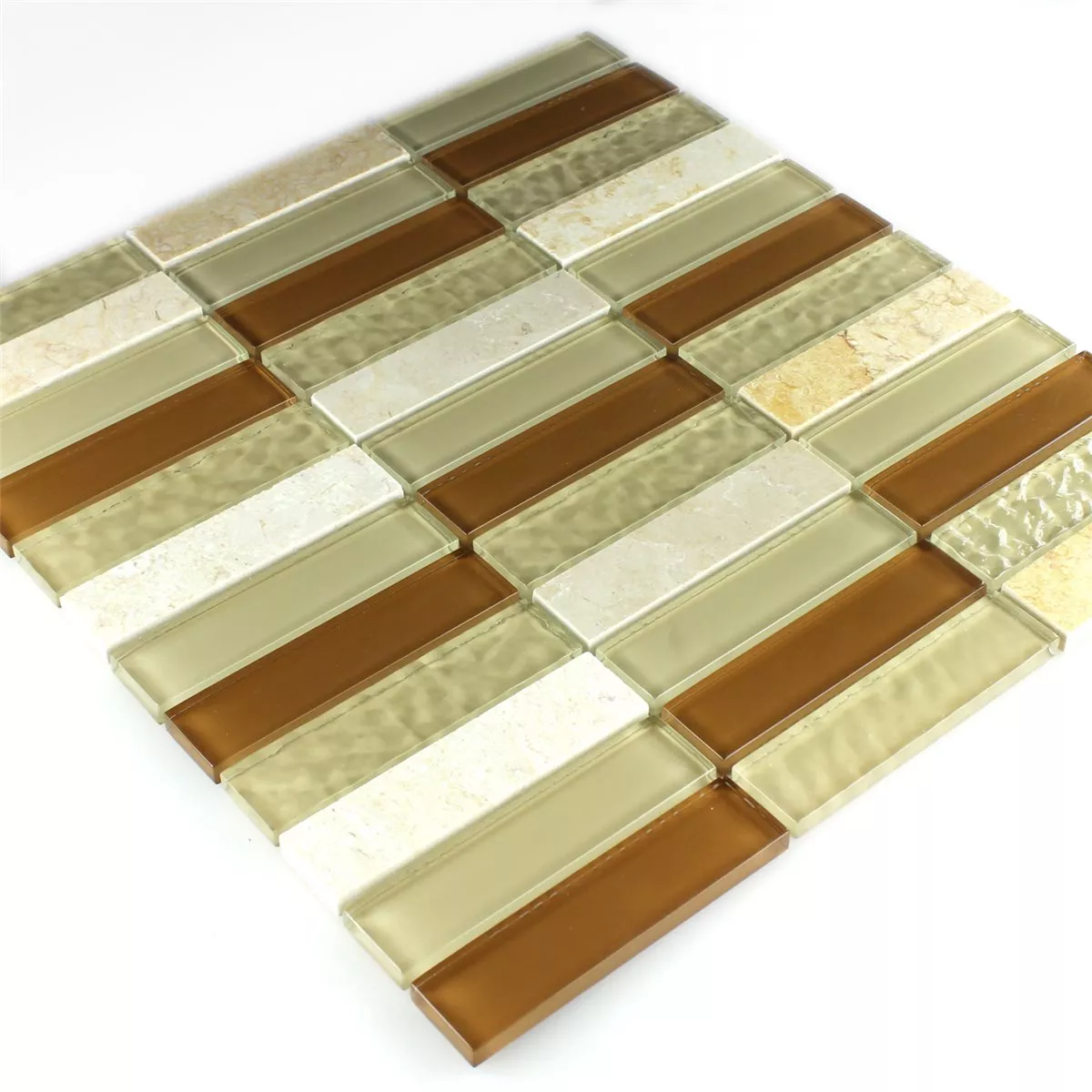 Mosaik Glas Natursten Brun Beige Stripes