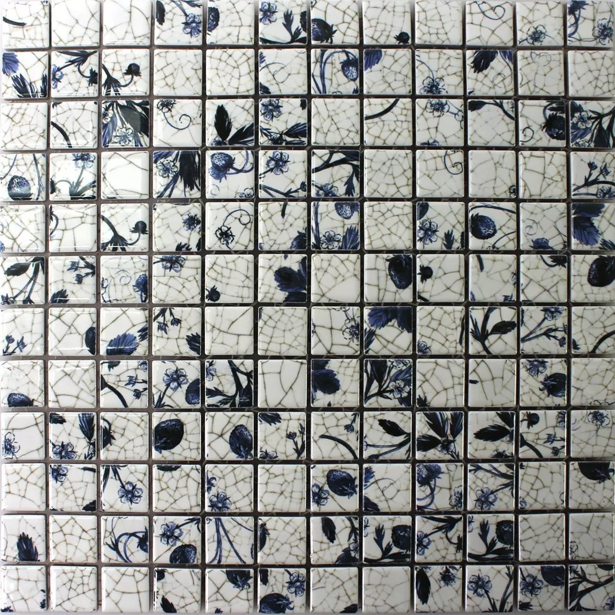 Mosaik Keramik Strawberry Vit Blå