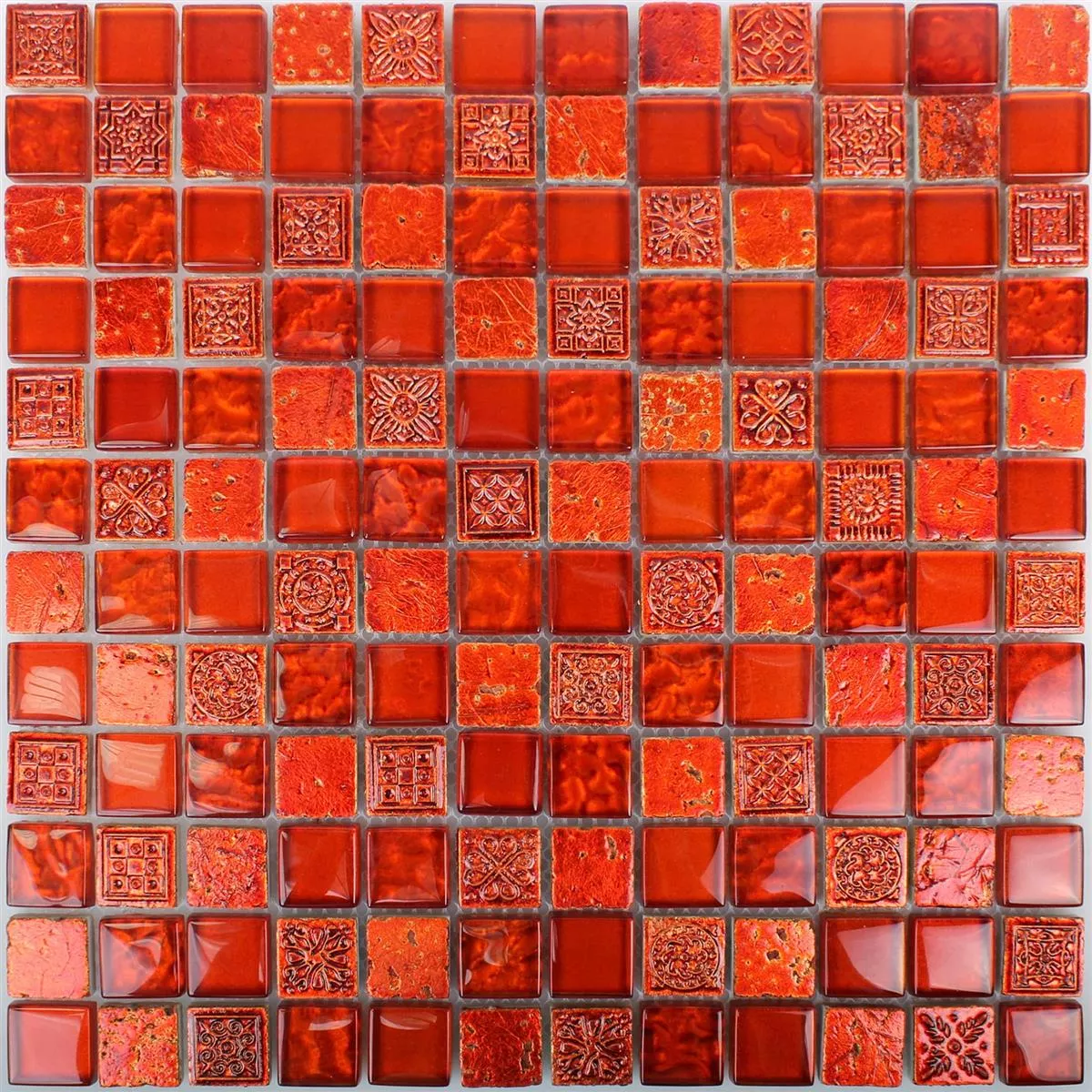 Mosaik Georgia Glas Natursten Mix Röd