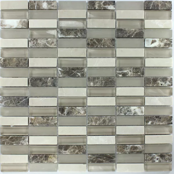 Mosaik Glas Marmor 15x48x8mm Brun Beige Mix Sticks