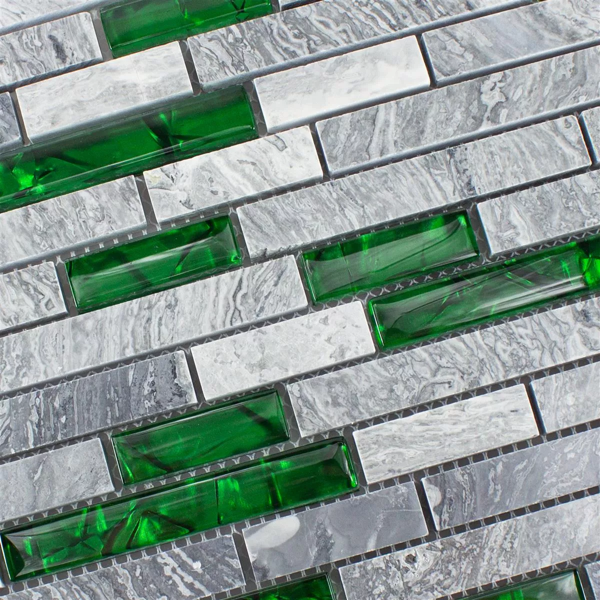 Prov Glas Natursten Mosaik Plattor Sinop Grå Grön Brick