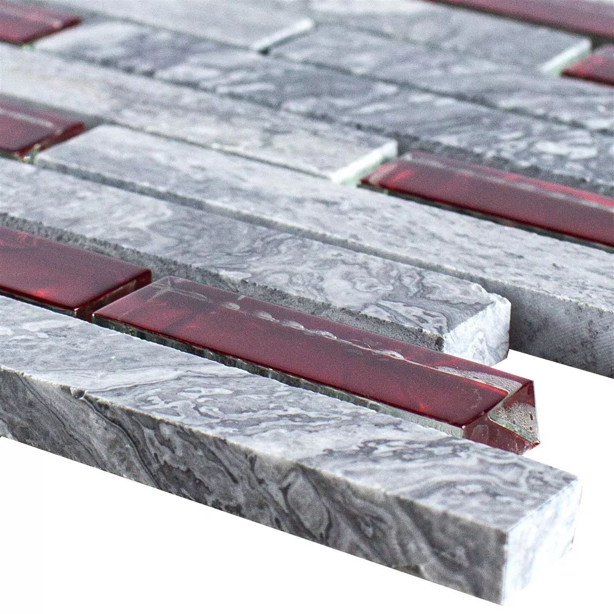 Prov Glas Natursten Mosaik Plattor Sinop Grå Röd Brick