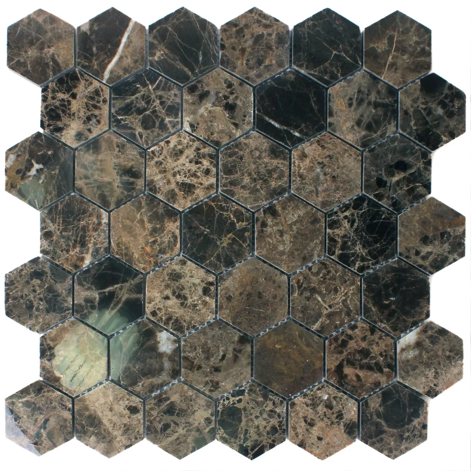 Prov Mosaik Marmor Xalapa Hexagon Emperador Polerad