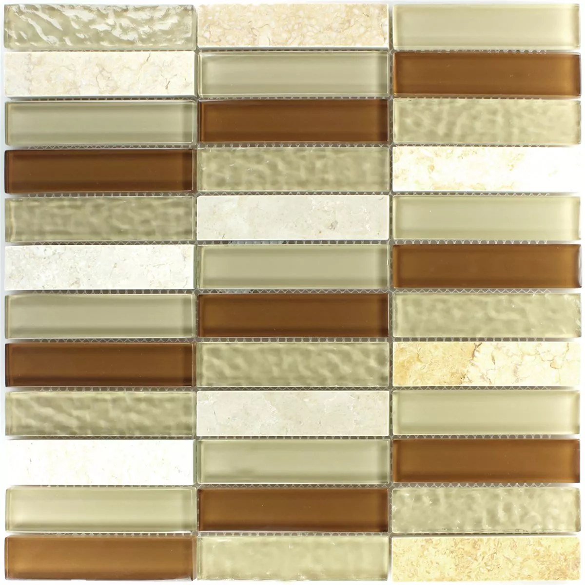 Prov Mosaik Glas Natursten Brun Beige Stripes