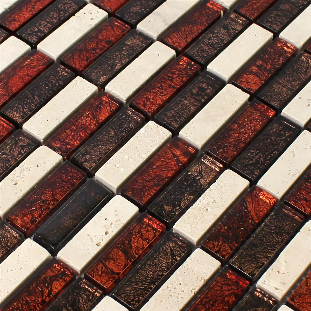 Mosaik Natursten Glas Röd Brun Beige Stick