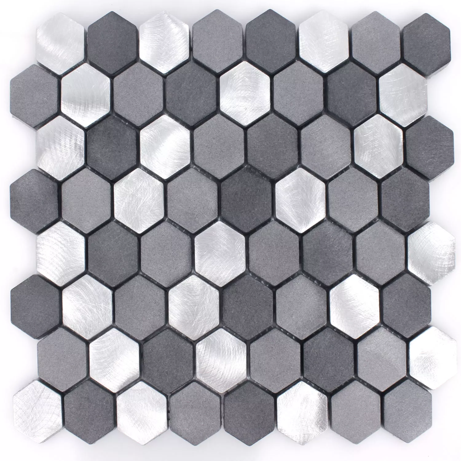 Prov Mosaik Aluminium Apache Hexagon Svart Silver