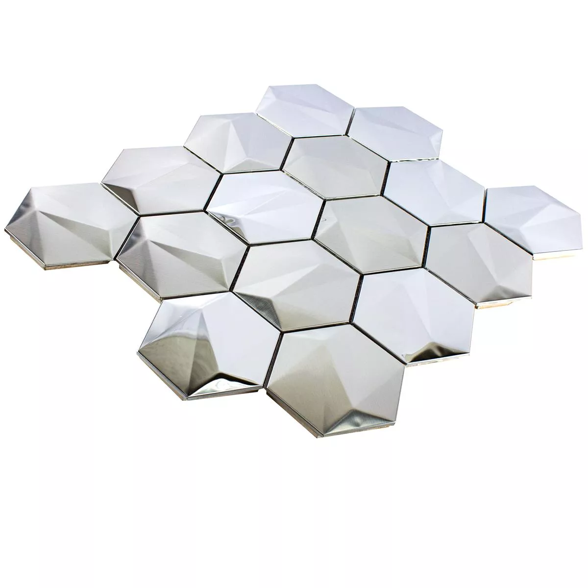 Prov Rostfritt Stål Mosaik Durango Hexagon 3D Silver