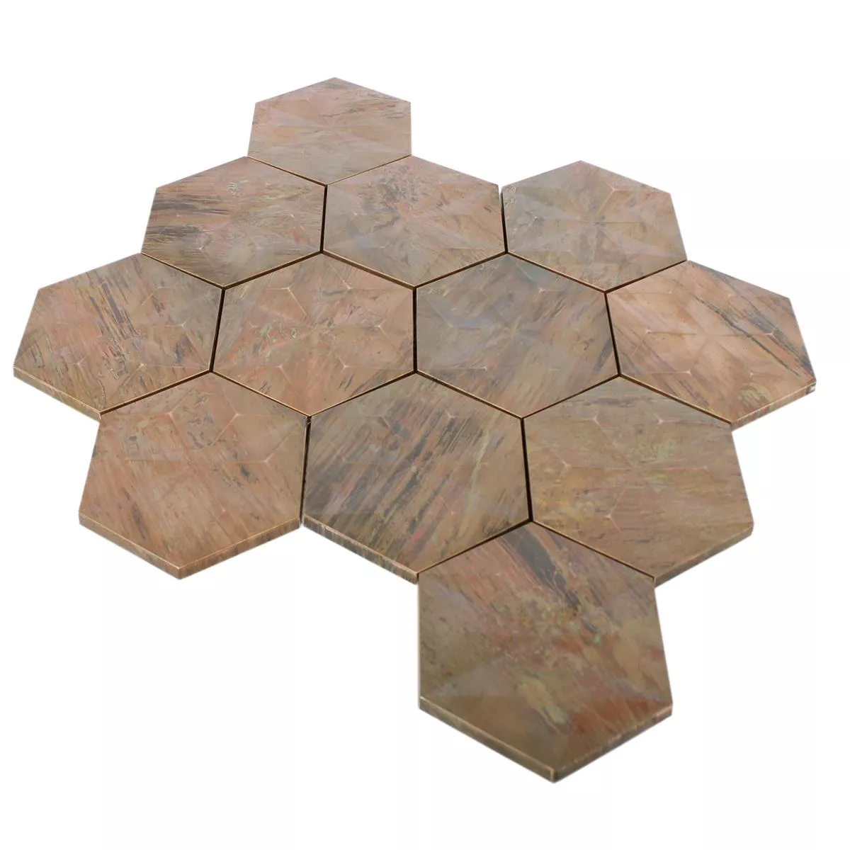 Prov Metall Koppar Mosaik Myron Hexagon 3D