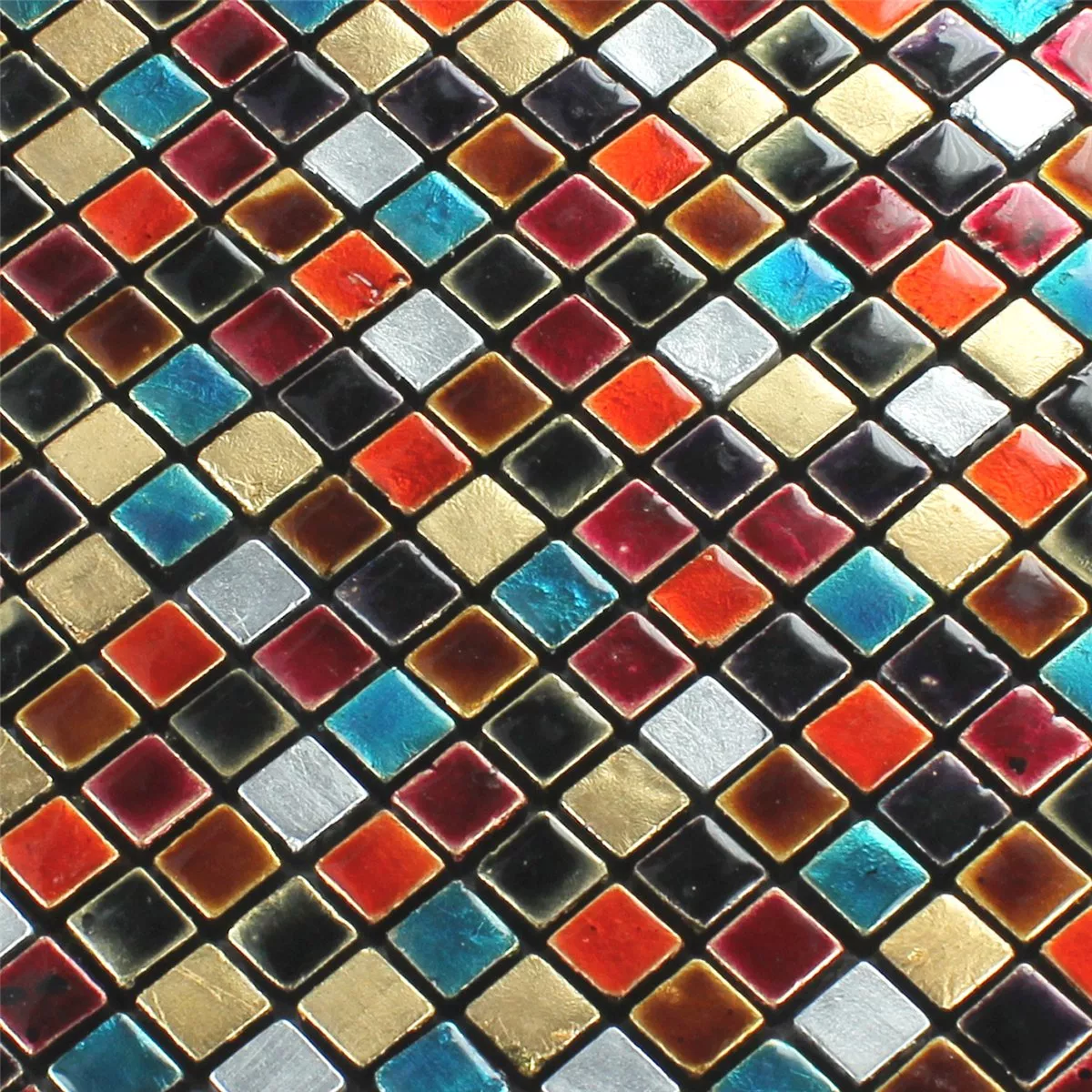 Mosaik Glas Färgrik Mix 15x15x8mm