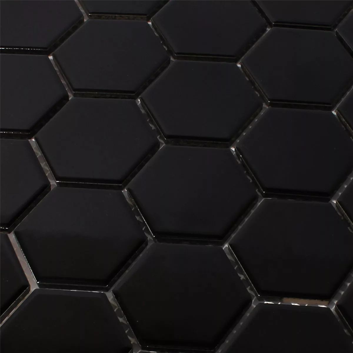 Prov Mosaik Keramik Hexagon Svart Glänsande