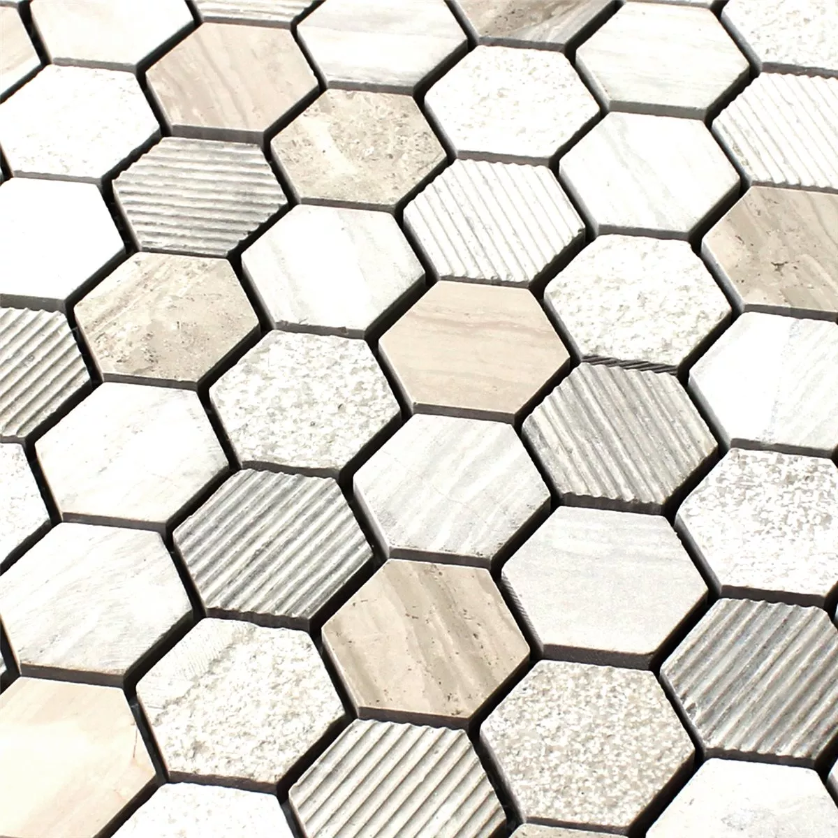 Prov Mosaik Hexagon Natursten Beige Brun