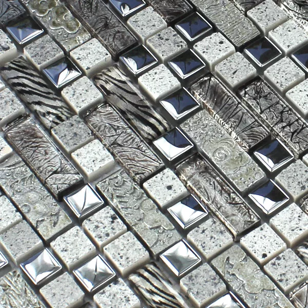 Mosaik Glas Metall Kvarts Komposit Silver