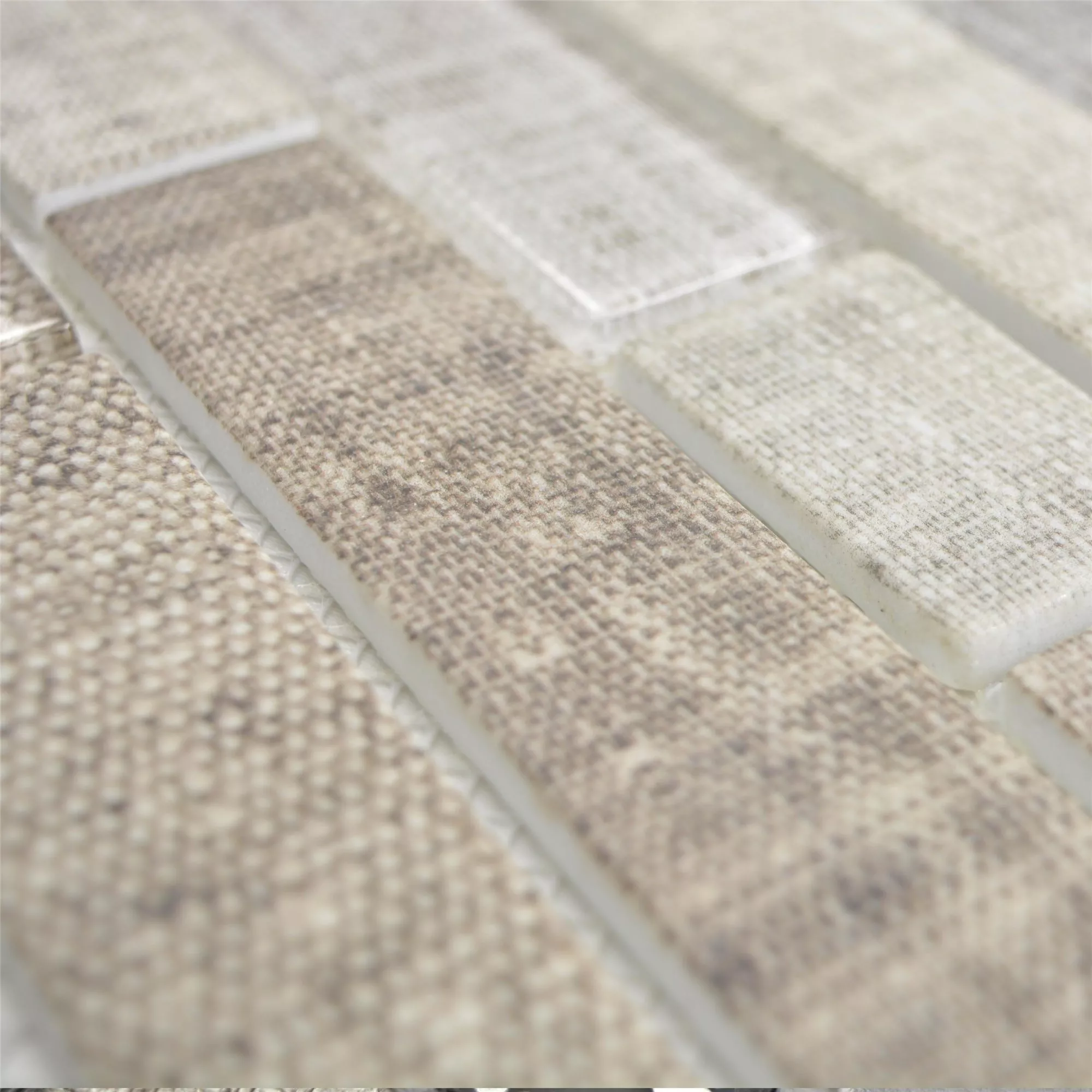 Prov Glasmosaik Plattor Lyonel Textil Optik Brick Beige