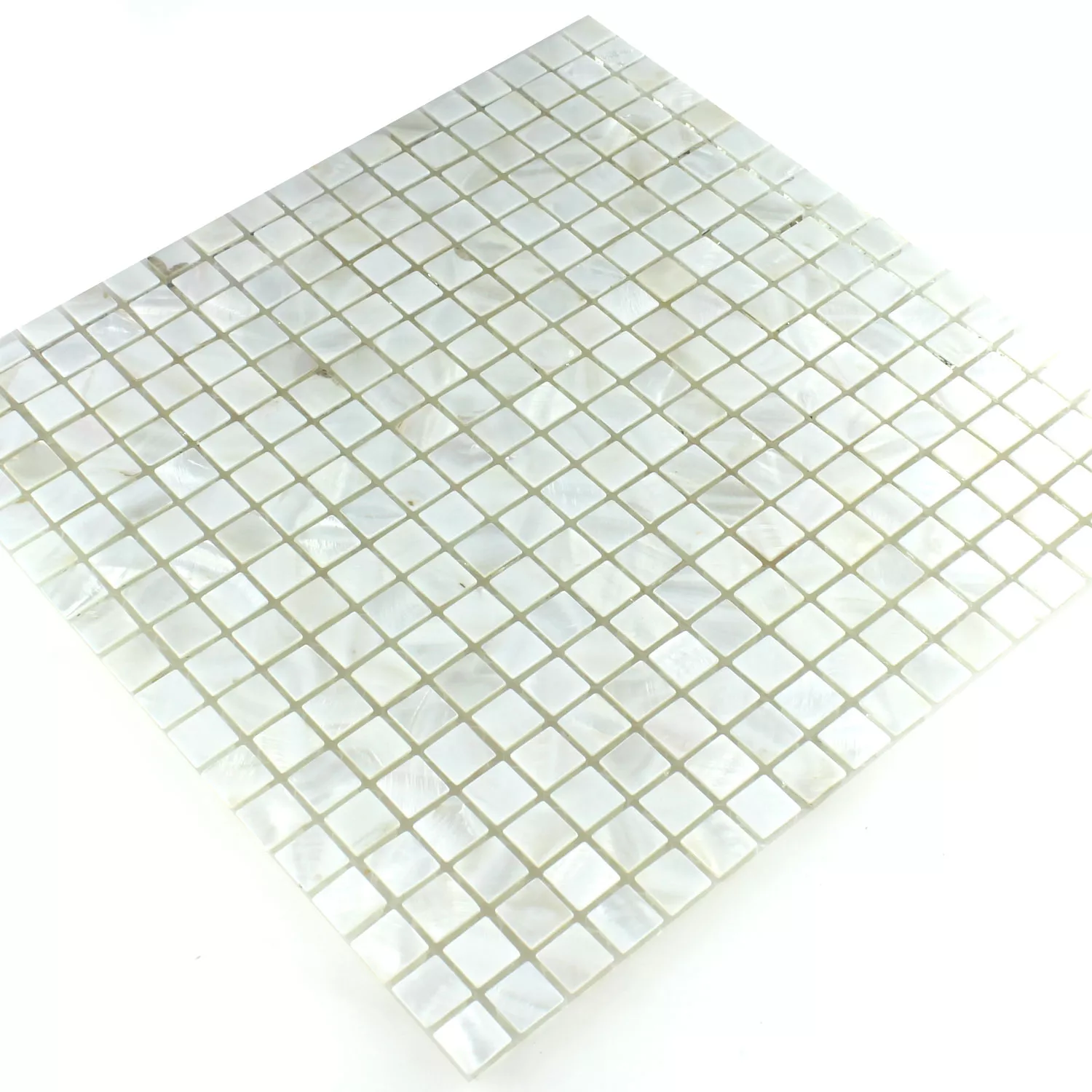 Mosaik Glas Pärlemor Effekt Elfenben Vit 15x15x8mm