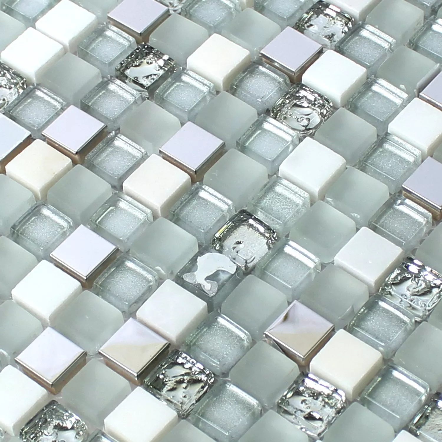 Prov Glas Rostfritt Stål Natursten Mosaik Plattor Vit Silver
