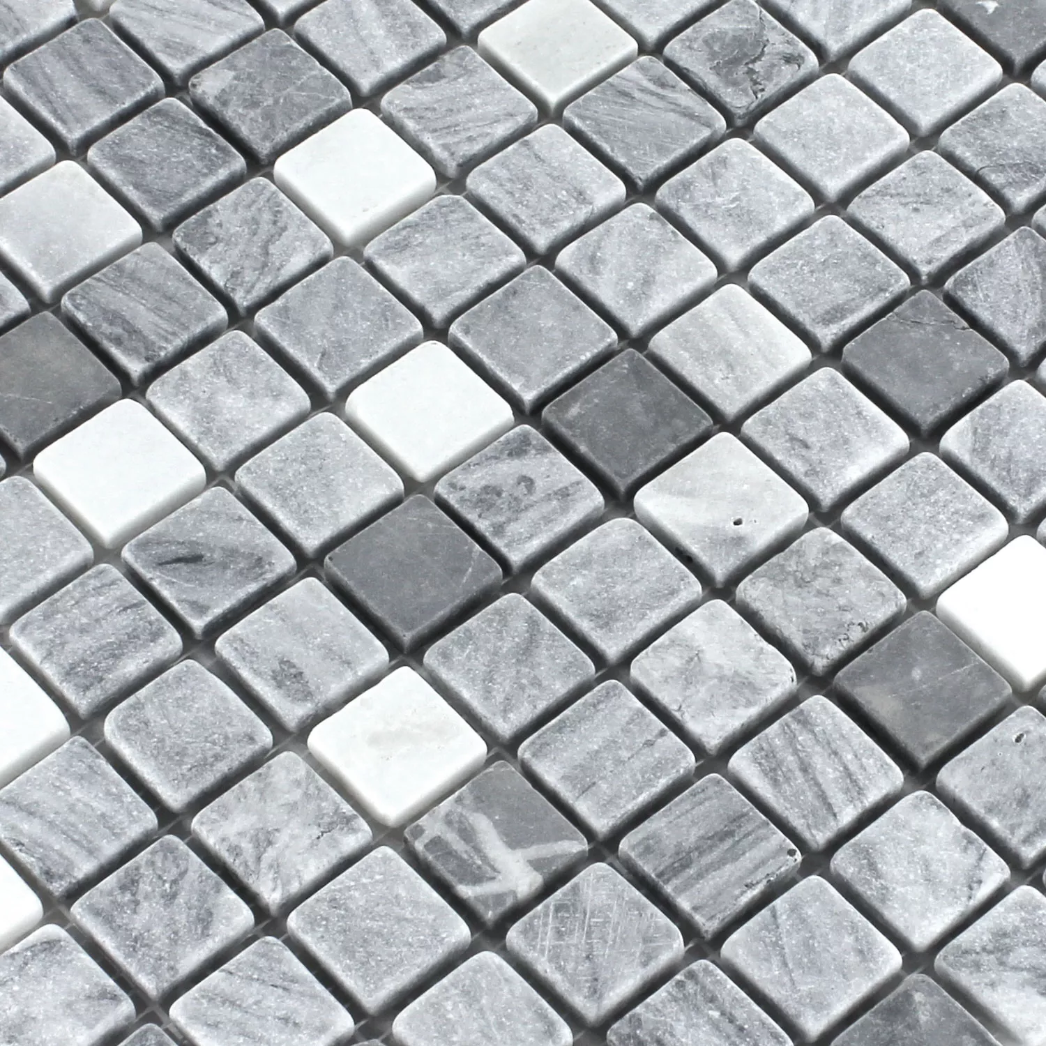Mosaik Marmor Svart Grå 23x23x7mm