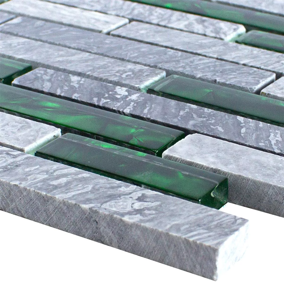 Glas Natursten Mosaik Plattor Sinop Grå Grön Brick