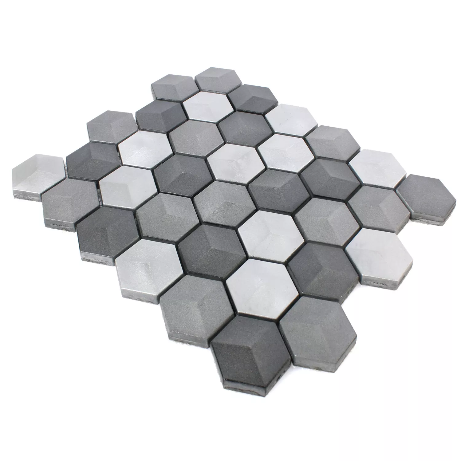 Mosaik Hexagon Kandilo Svart Silver