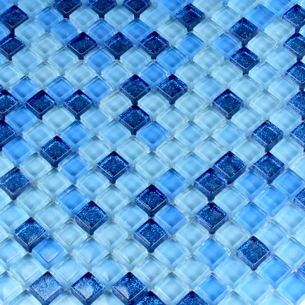 Glasmosaik Blå Glitter 15x15x8mm