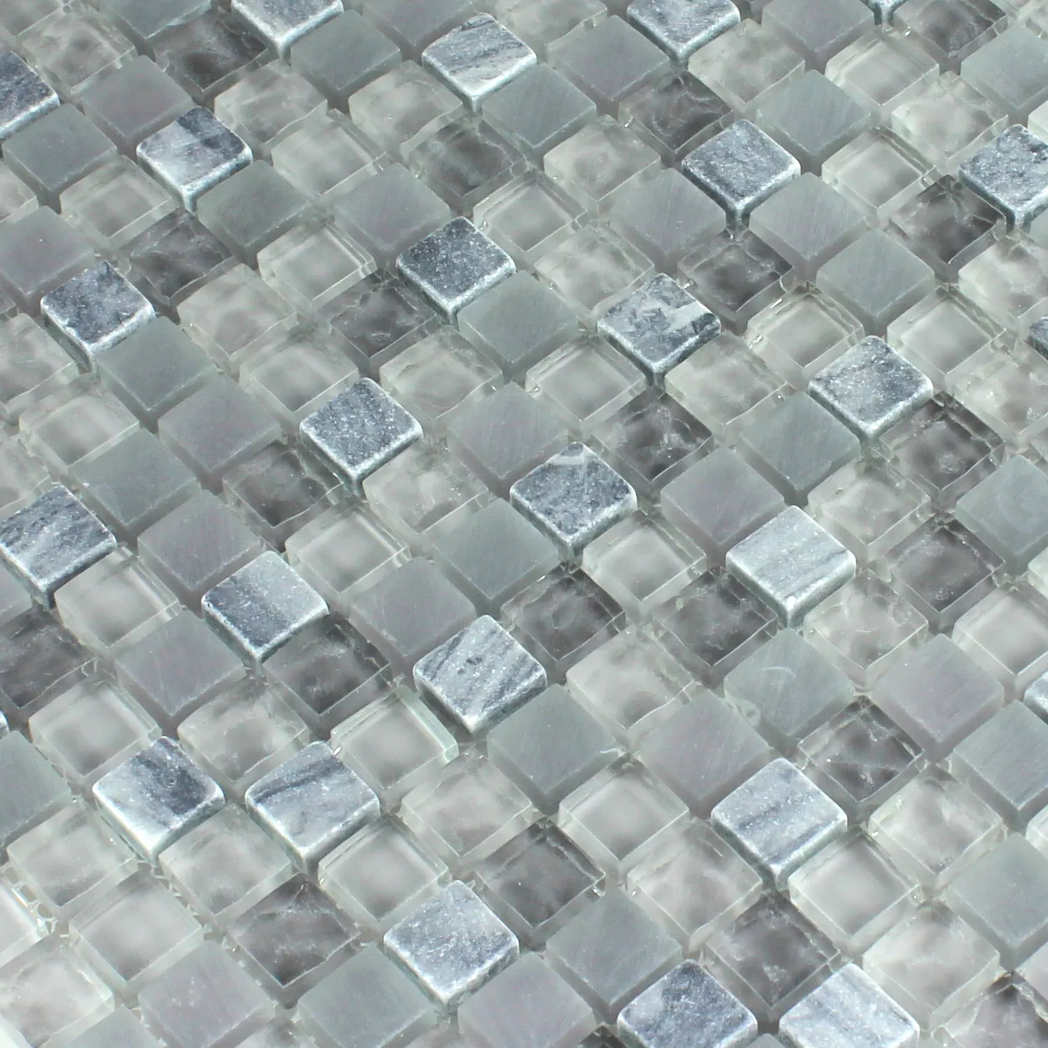 Mosaik Glas Marmor Ljusgrå 15x15x8mm