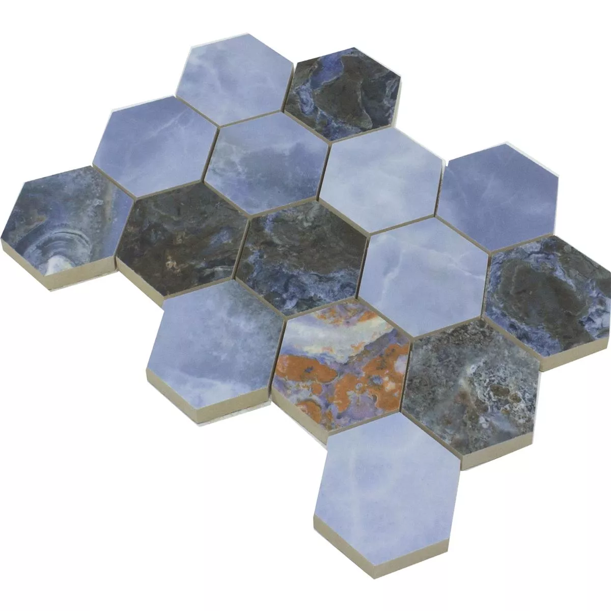 Keramikmosaik Plattor Naftalin Hexagon Blå Svart