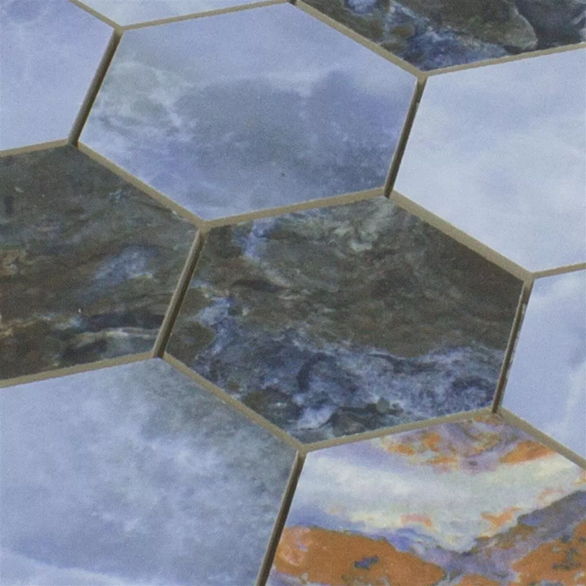 Keramikmosaik Plattor Naftalin Hexagon Blå Svart