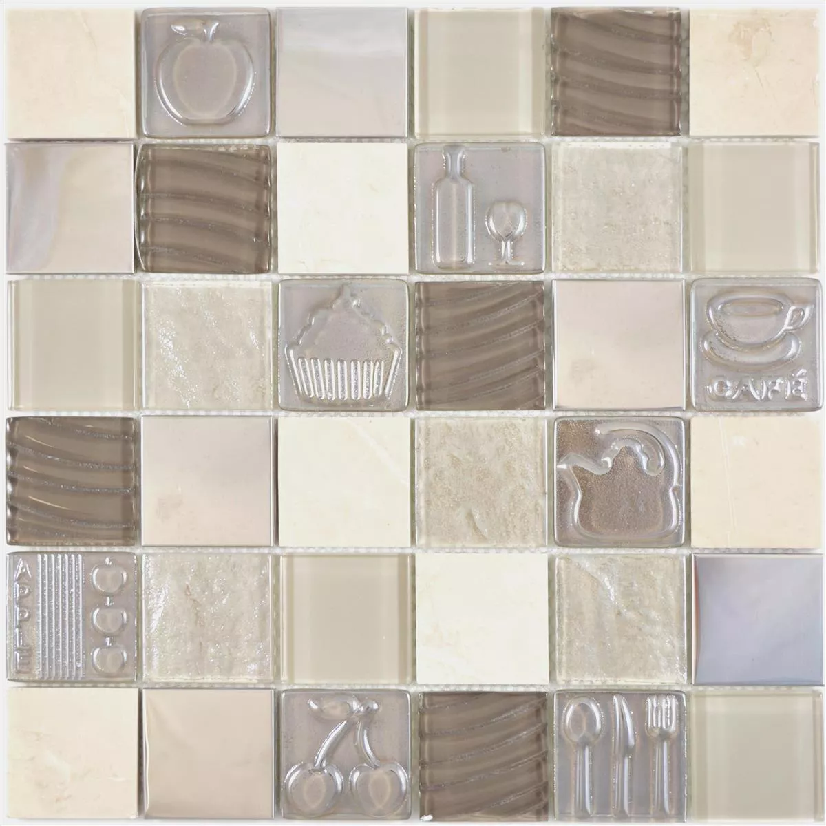 Glas Rostfritt Stål Natursten Mosaik Emporia Brun Beige Silver