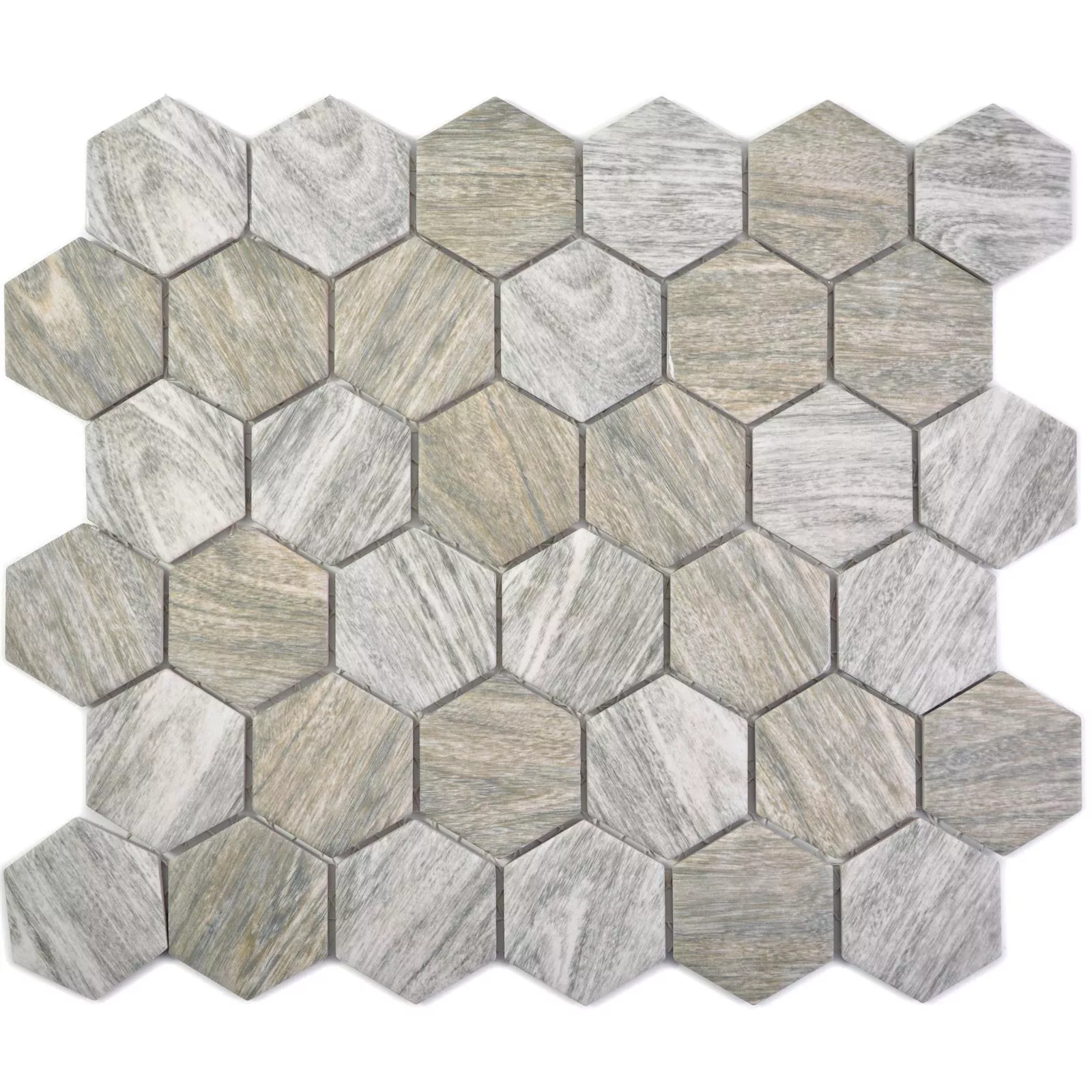 Keramikmosaik Duponti Hexagon Träimitation Grå