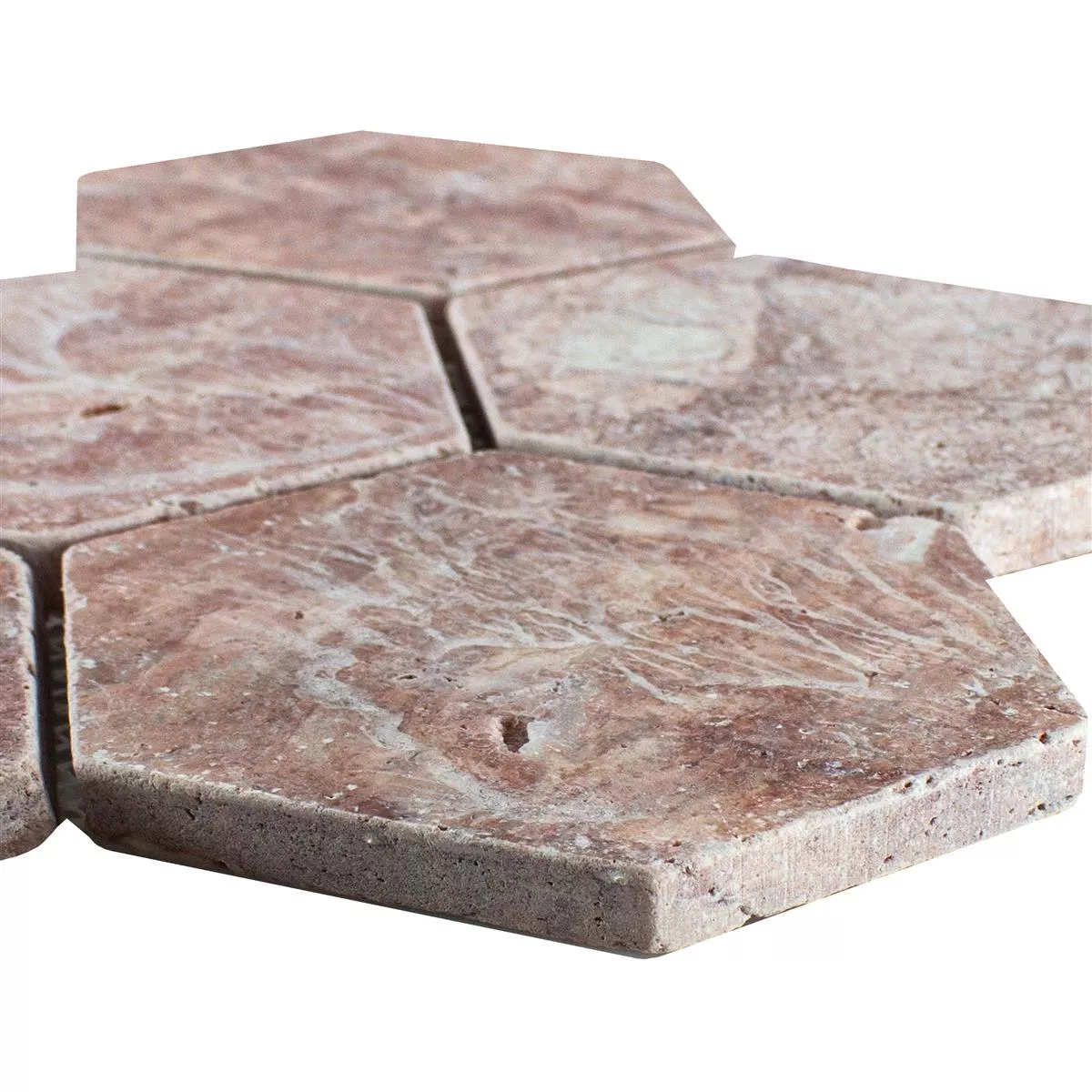 Travertin Natursten Mosaik Mercado Sexhörning Röd Travertin Natursten Mosaik Mercado Sexhörning Röd