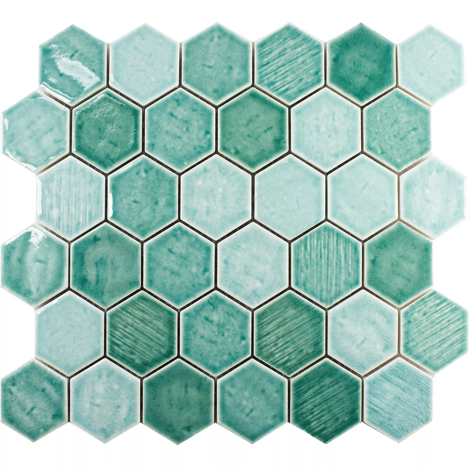 Prov Keramik Mosaik Roseburg Hexagon Glänsande Turkos