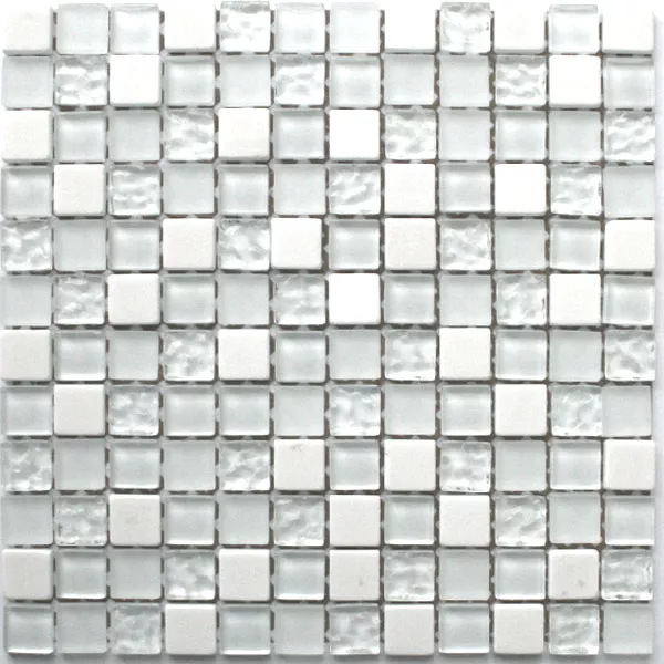 Mosaik Glas Marmor 23x23x8mm Vit Mix