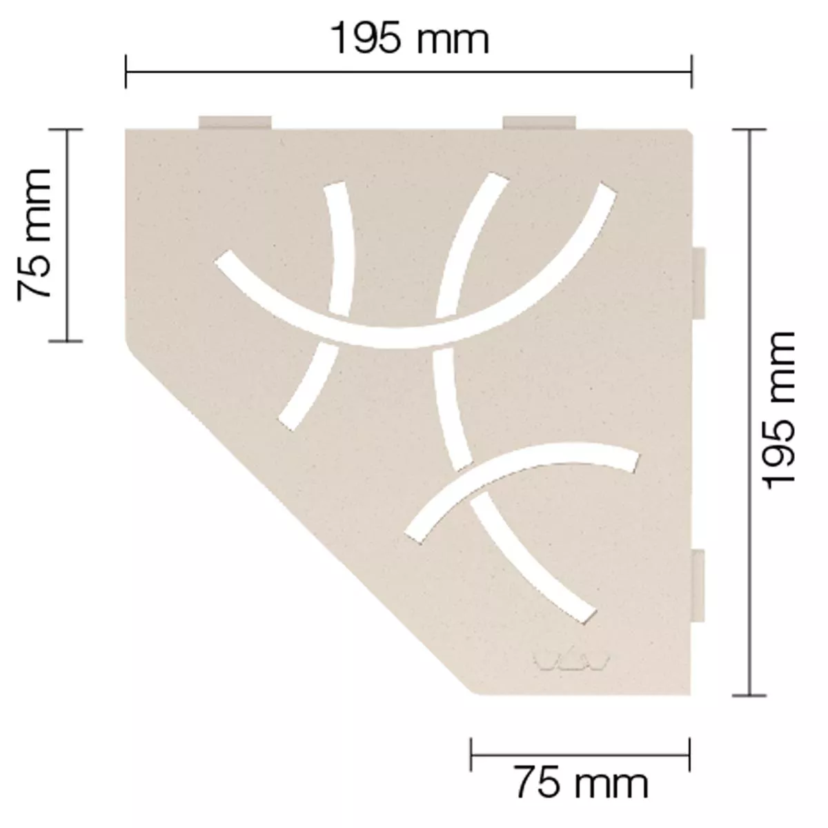 Vägghylla duschhylla Schlüter 5-hörnig 19,5x19,5cm kurvig elfenben