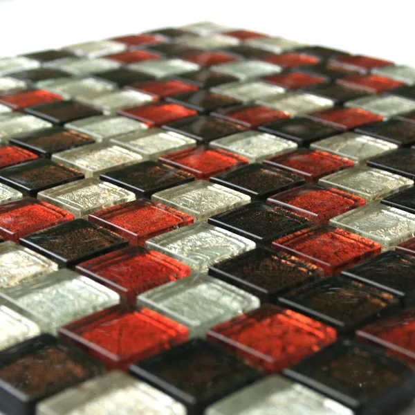 Glasmosaik 23x23x8mm Röd Brun Silver Metall