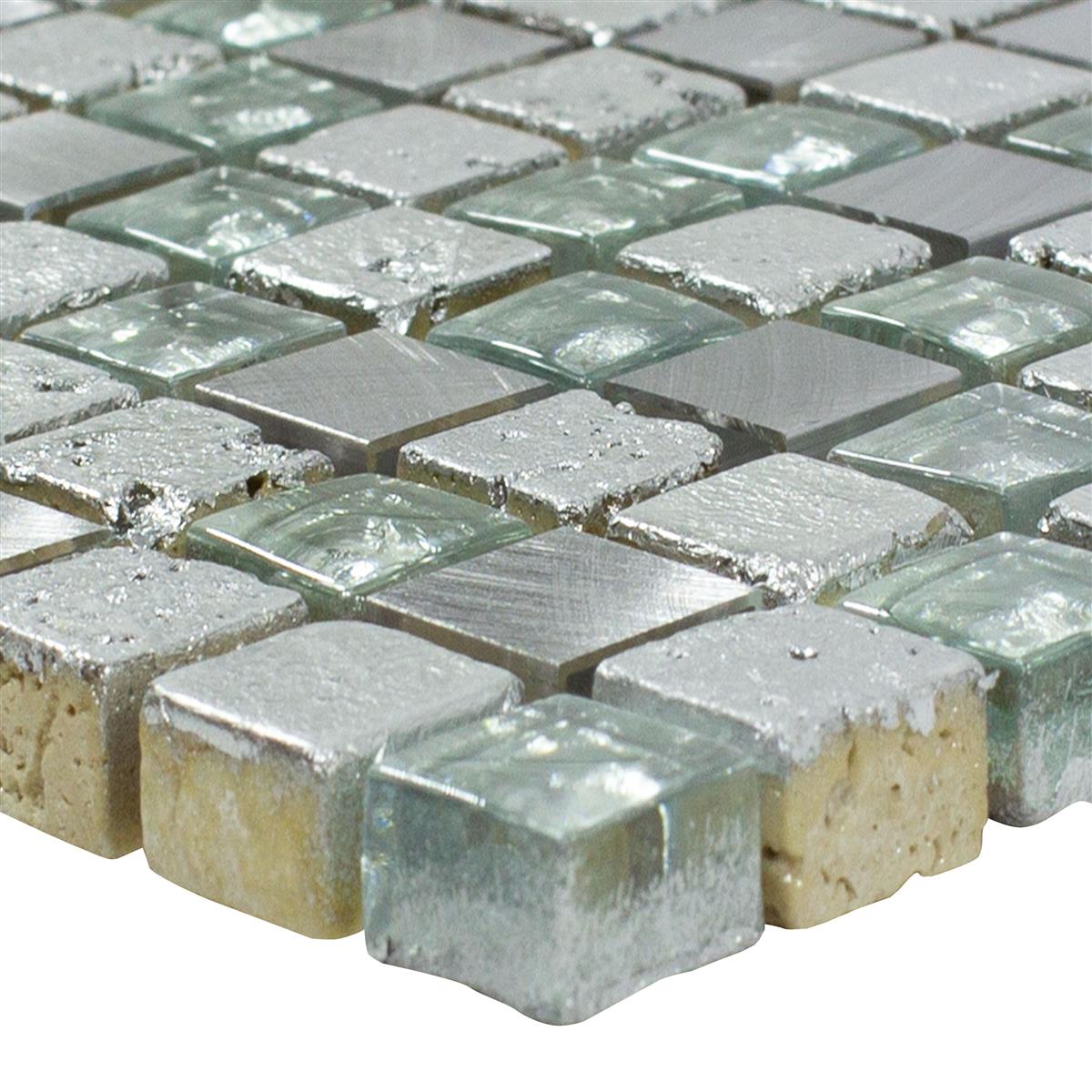 Natursten Glas Aluminium Mosaik Stilo Ljusgrå Silver
