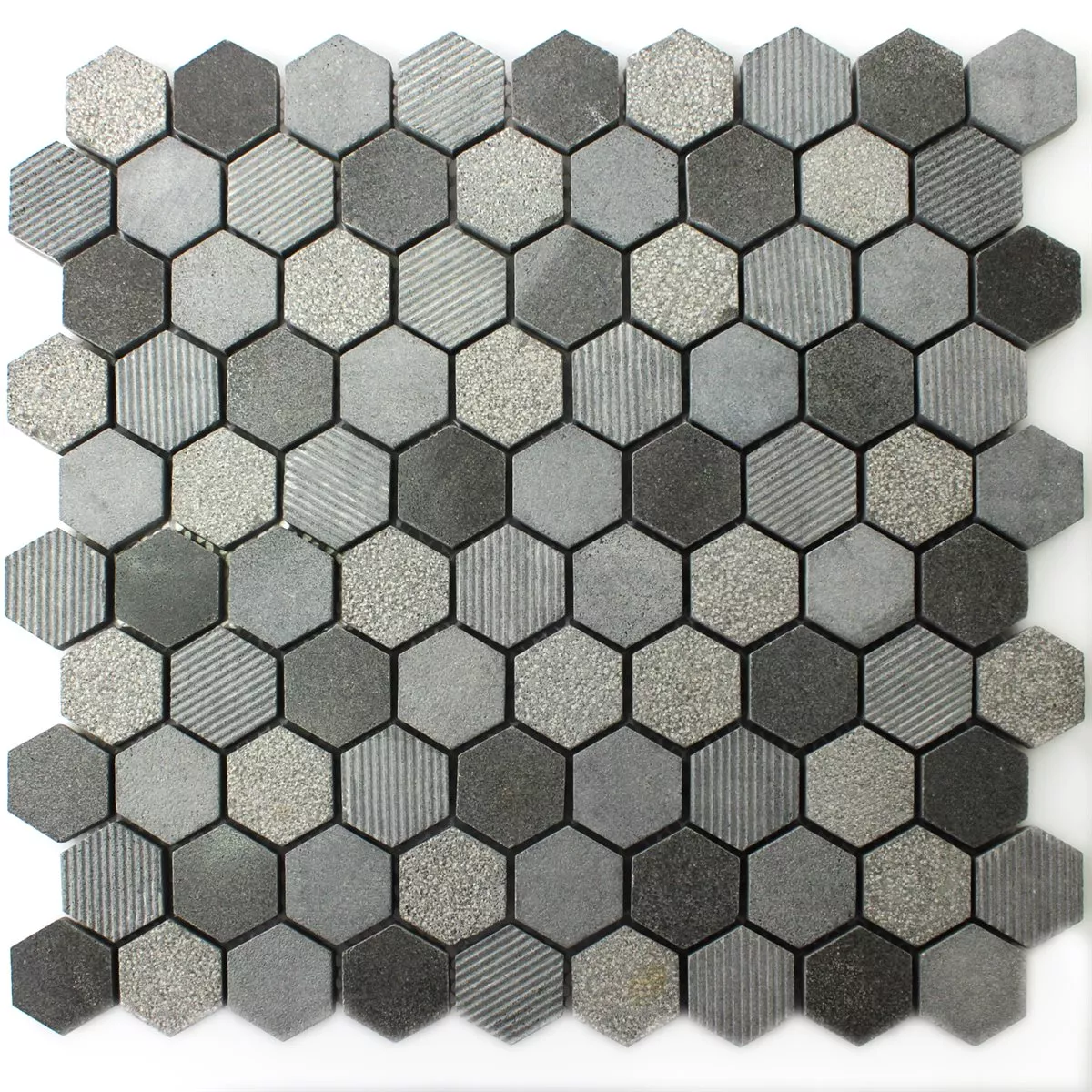 Mosaik Hexagon Natursten Notte Antracit