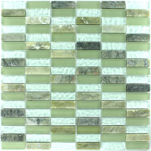 Mosaik Glas Marmor 15x48x8mm Grön Mix Sticks