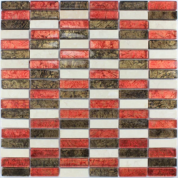 Mosaik Glas Marmor Röd Brun Mix Sticka