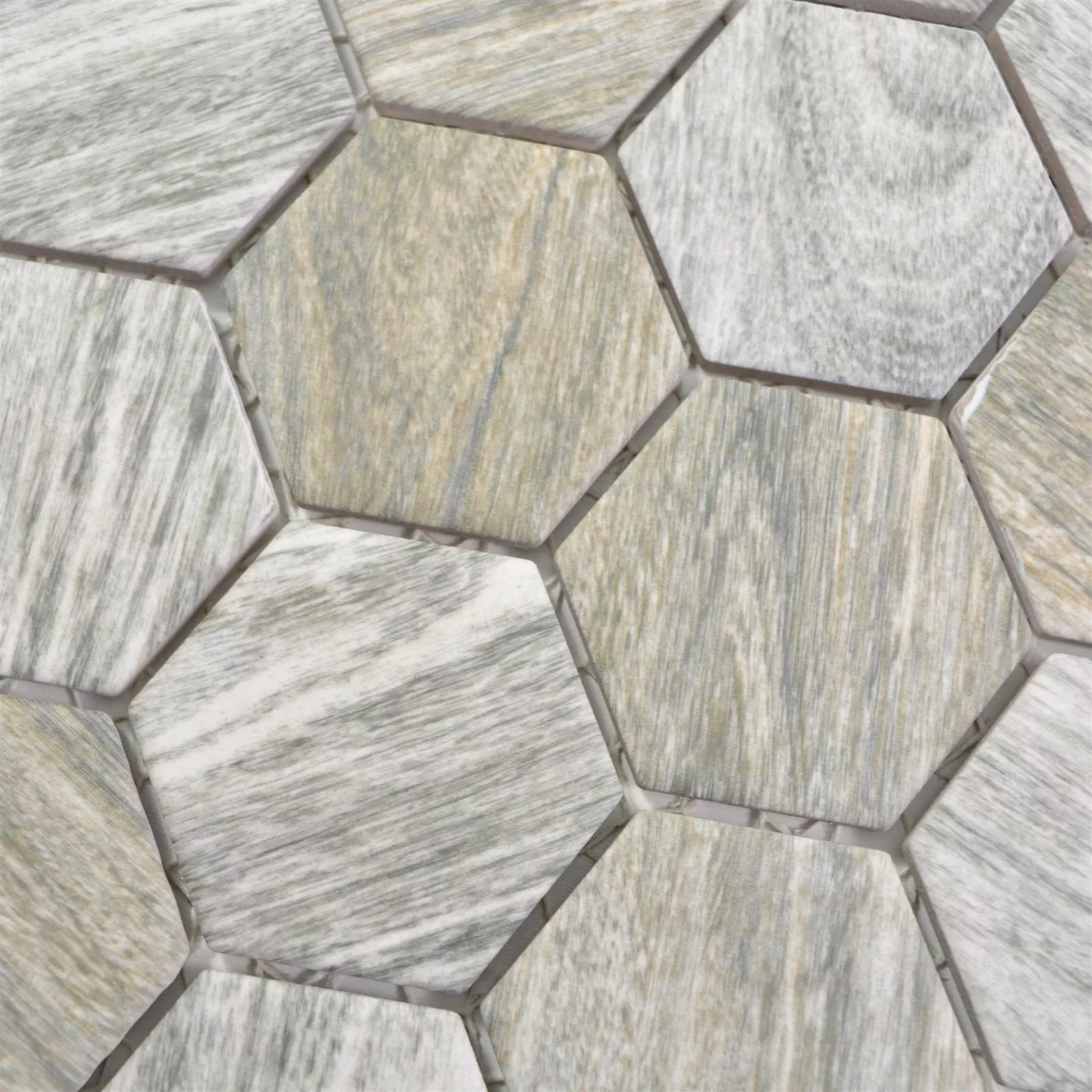 Keramikmosaik Duponti Hexagon Träimitation Grå