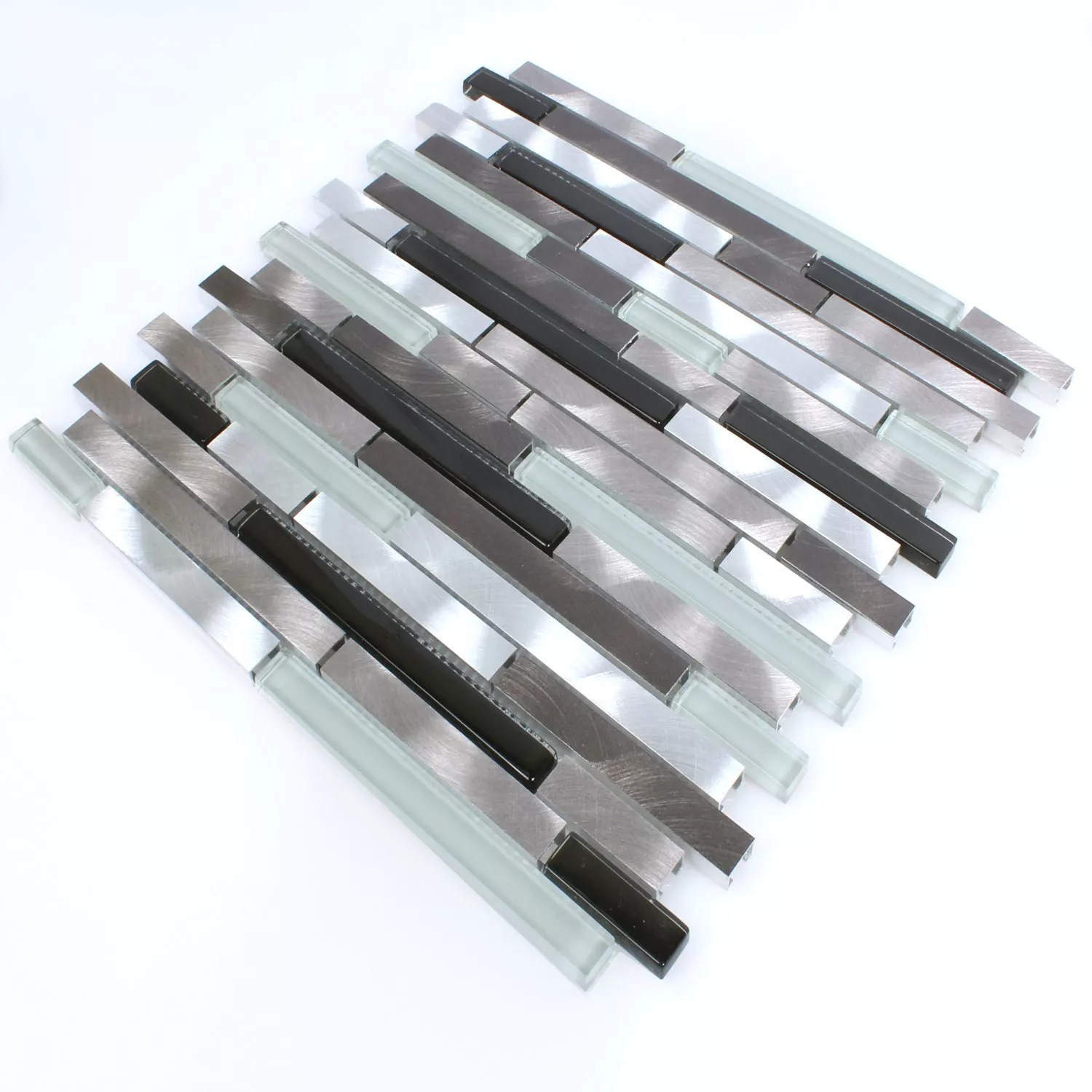 Prov Aluminium Mosaik Glas Brun Svart Vit Silver