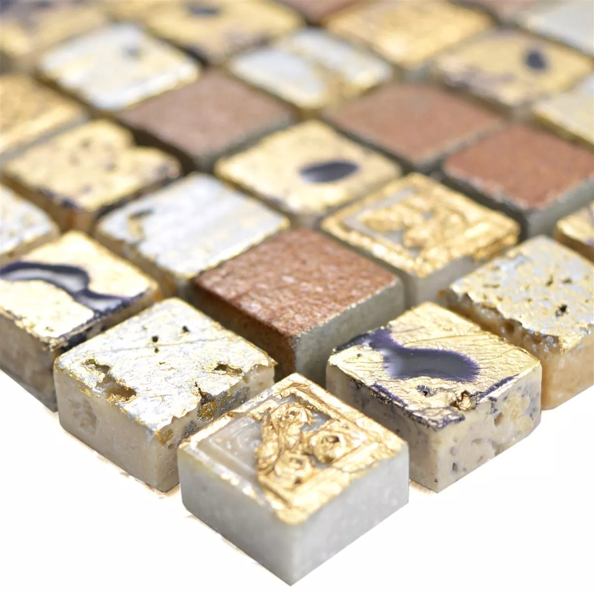 Natursten Resin Mosaik Lucky Guld Brons