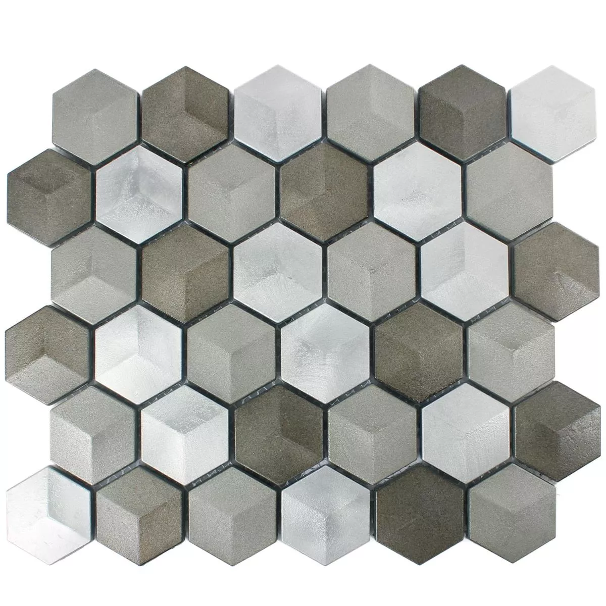 Mosaik Hexagon Kandilo Brun Silver