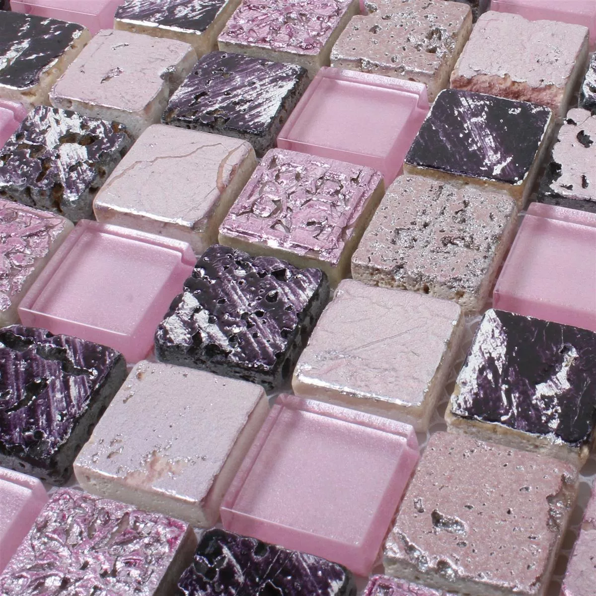 Glas Natursten Resin Mosaik Pink Mix