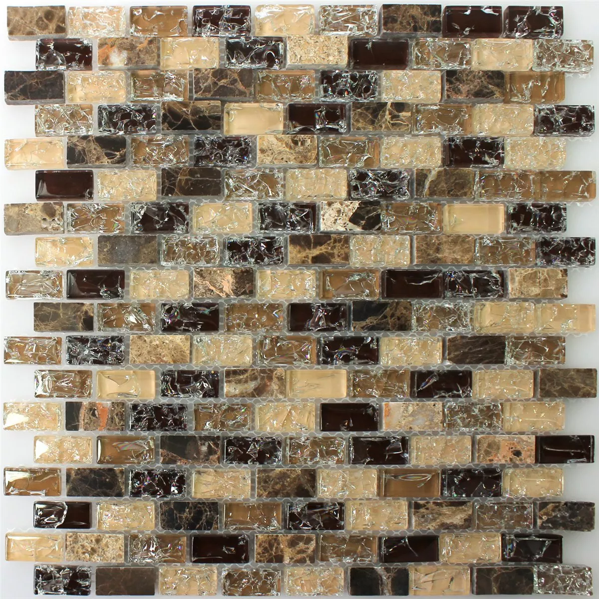 Mosaik Glas Natursten Bricks Dark Emperador