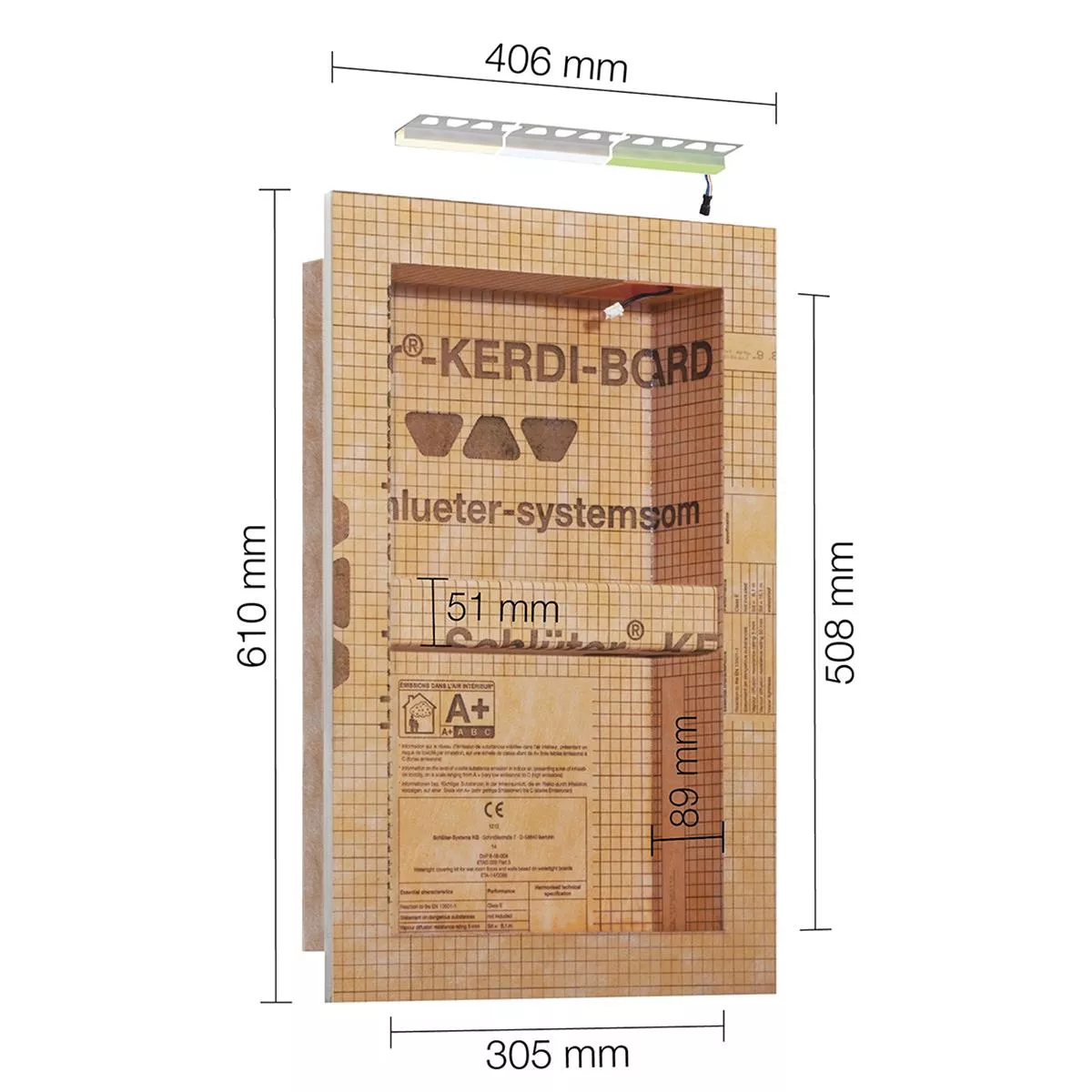 Schlüter Kerdi Board NLT nischset LED-belysning RGB 30,5x50,8x0,89 cm