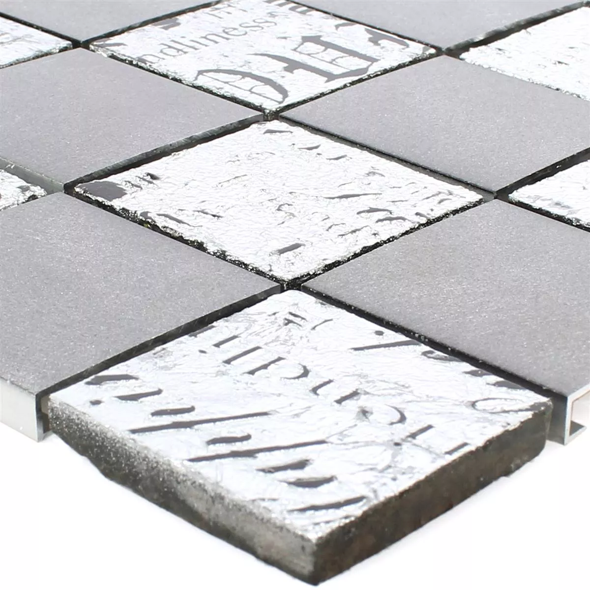 Prov Mosaik Metall Natursten Parole Svart Silver