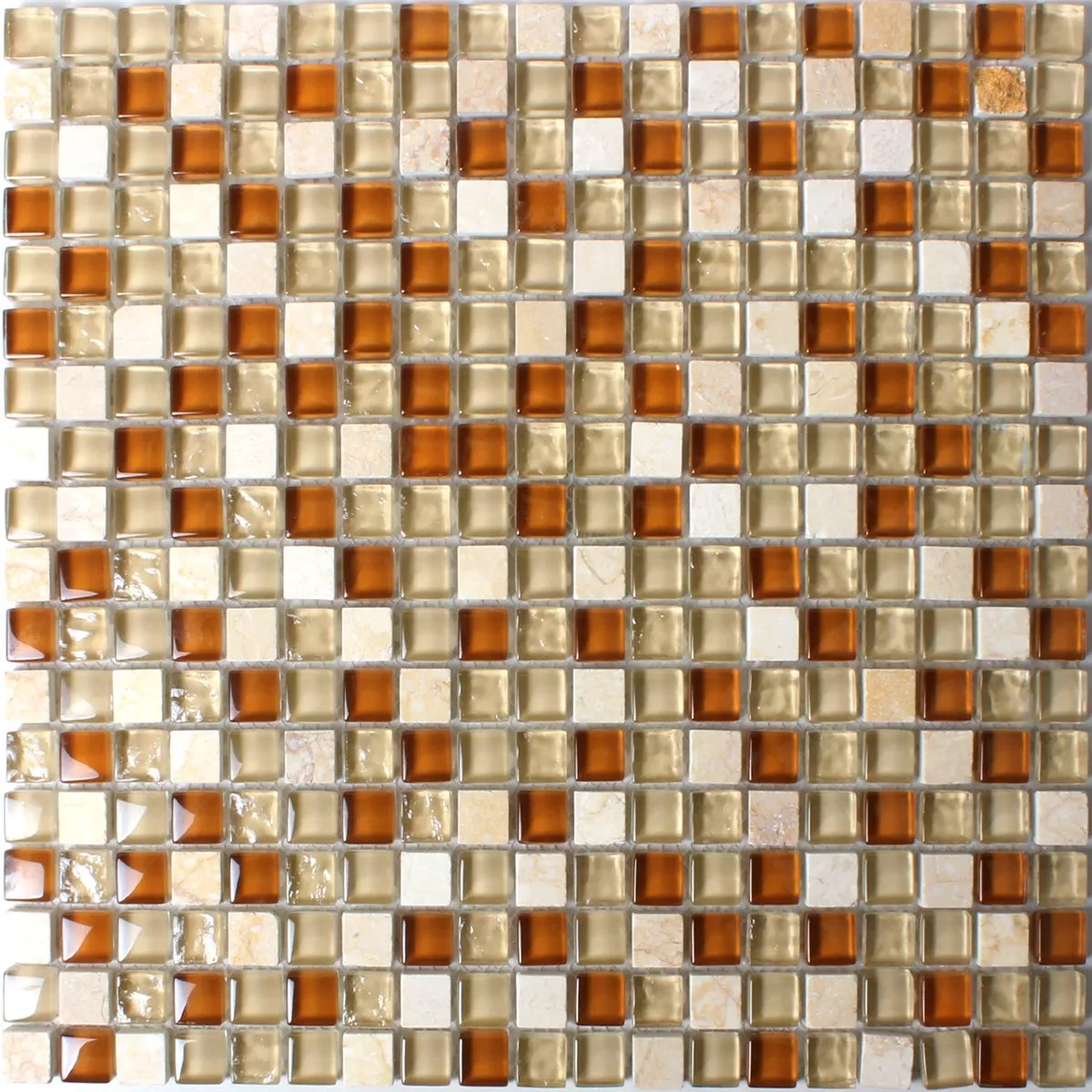 Mosaik Glas Marmor Brun Beige 15x15x8mm