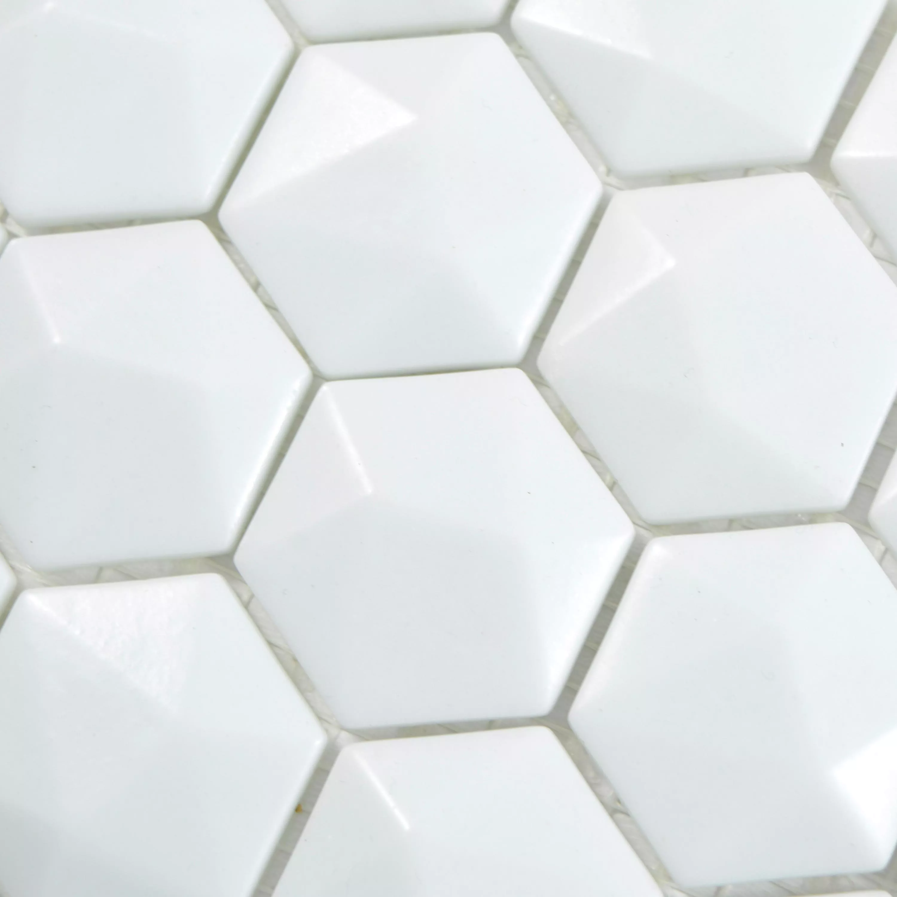 Glasmosaik Plattor Benevento Hexagon 3D Vit