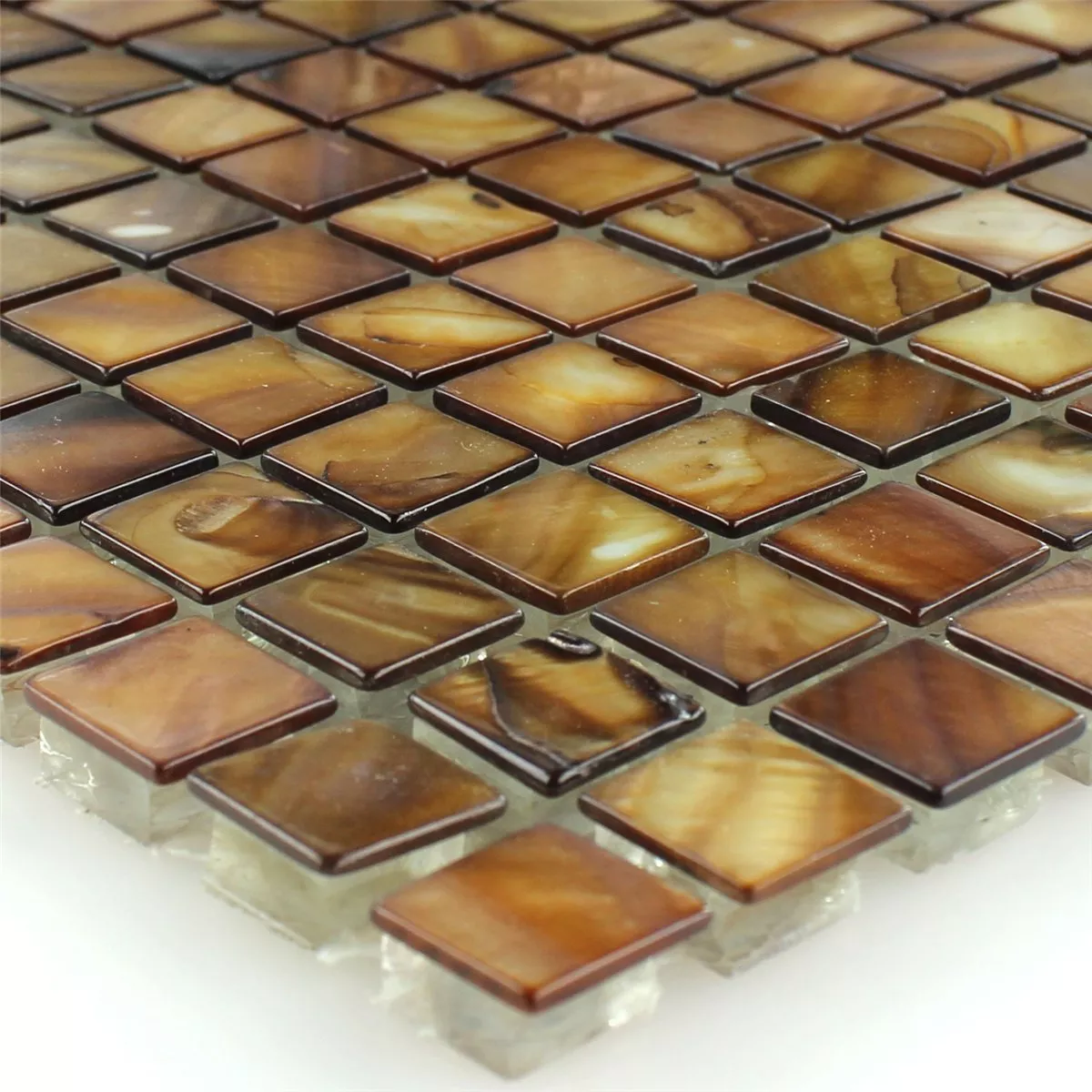 Mosaik Glas Pärlemor Effekt Brun Guld 15x15x8mm